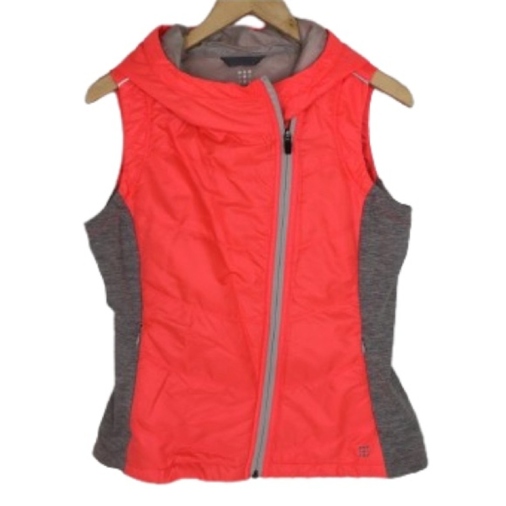 Title Nine Women’s Quilted Vest Hooded Neon Pink Gray Size Small Athletic